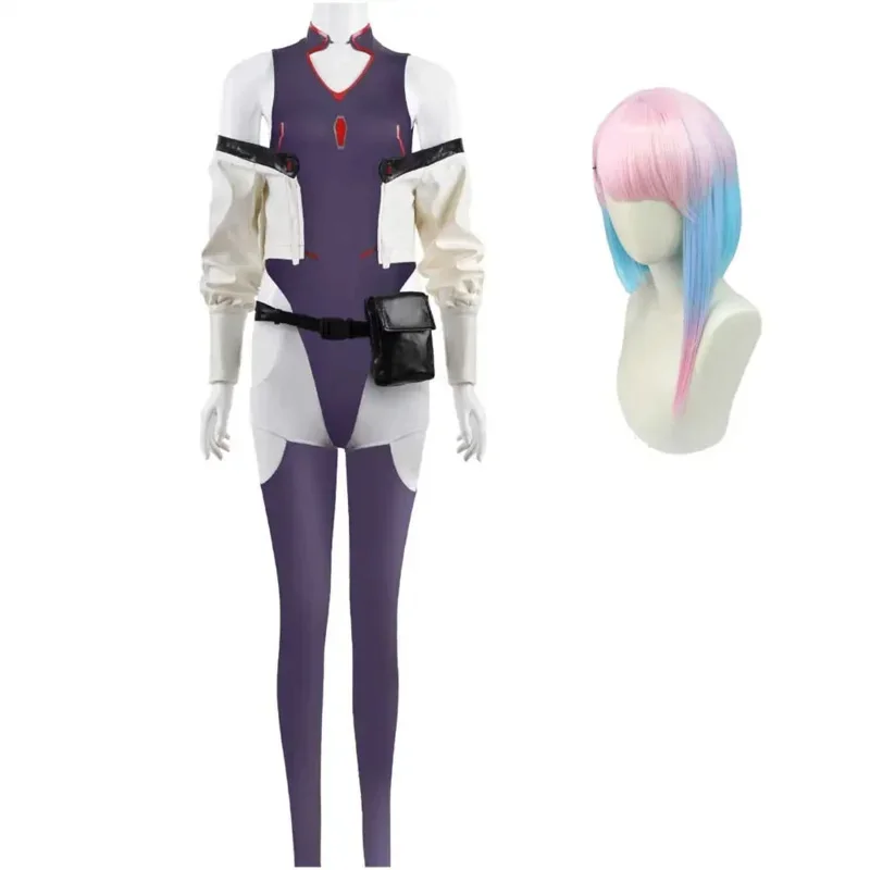 زي تنكري لسيبيربانك للنساء ، بدلة قفز من Edgerunners Cos David ، عداء مارتينيز Lucy Lucy Kushinada ، شعر مستعار للهالوين ،