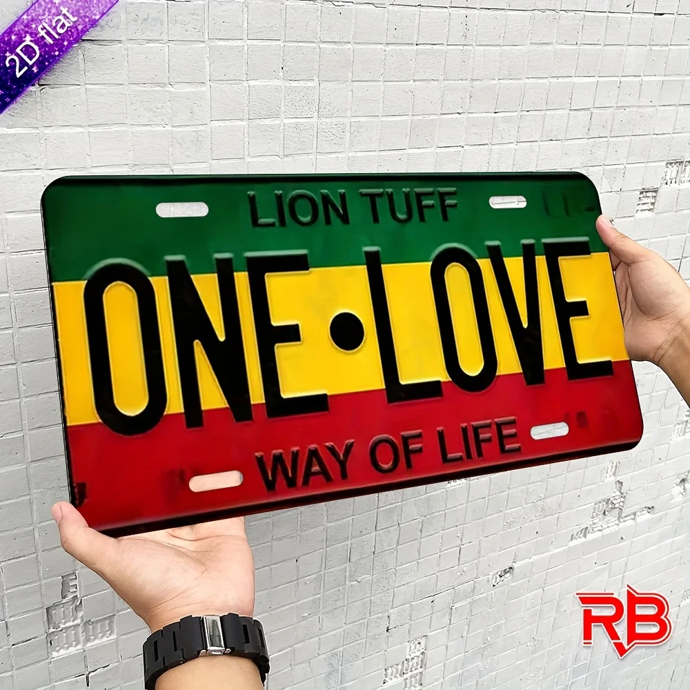 Metal Sign ONE LOVE LION TUFF Rasta Reggae Way of Life Aluminum Tin Sign Wall Decor Art Plaque Home Bar Pub
