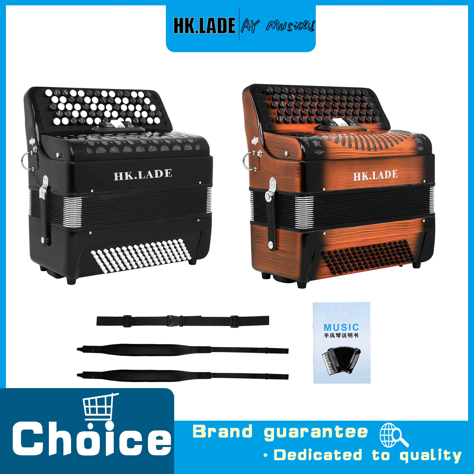 HK.LADE 69 Key 96 Bass Accordion Professional Bayan Accordion Keyboard Instrument with Backpack Shoulder Strap for Enthusiasts
