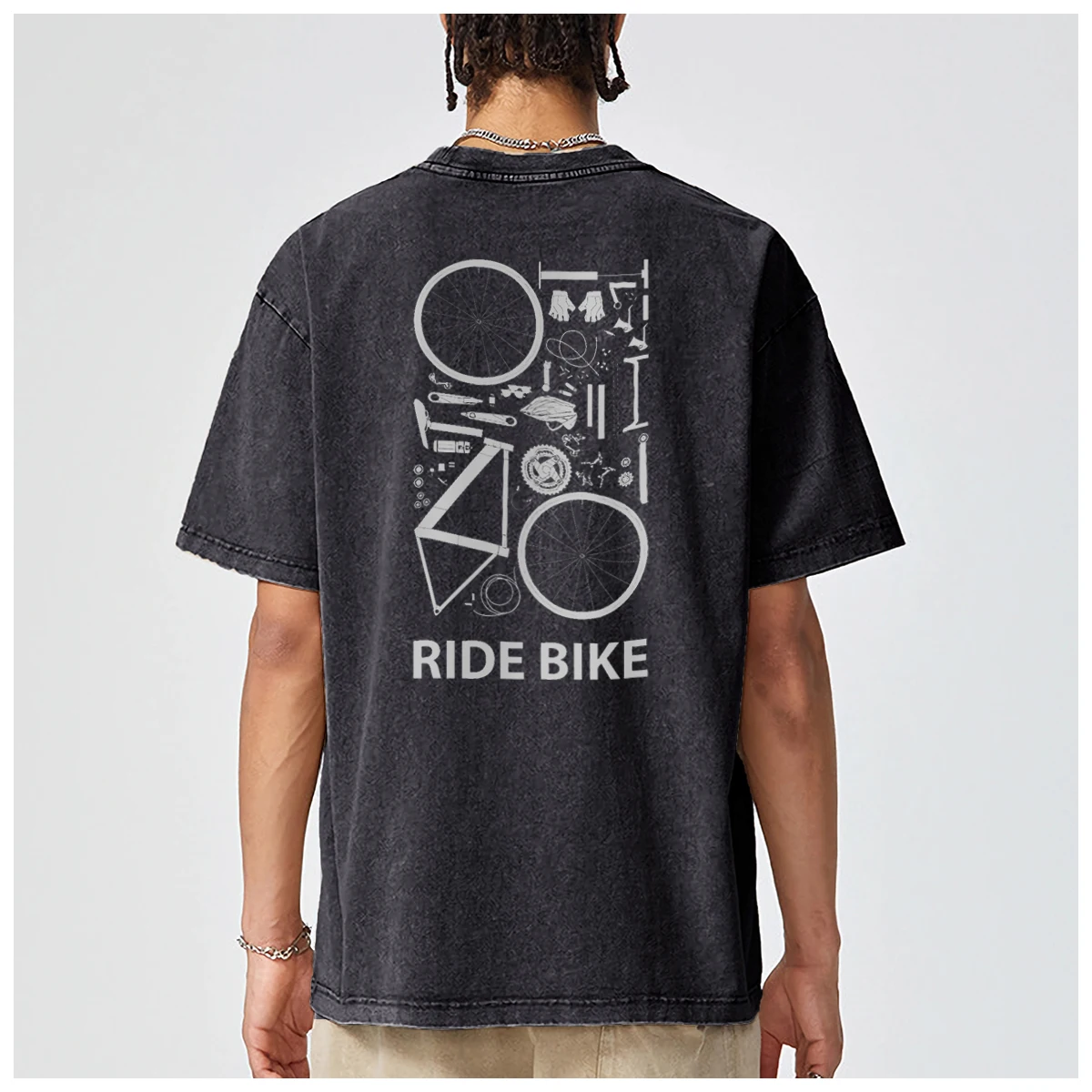 Bicycle Cycling Road Love bicycle disassembly Oversized t shirt mens Womens Trendy Fashion Casual Vintage Washed Cotton Tops Y2k