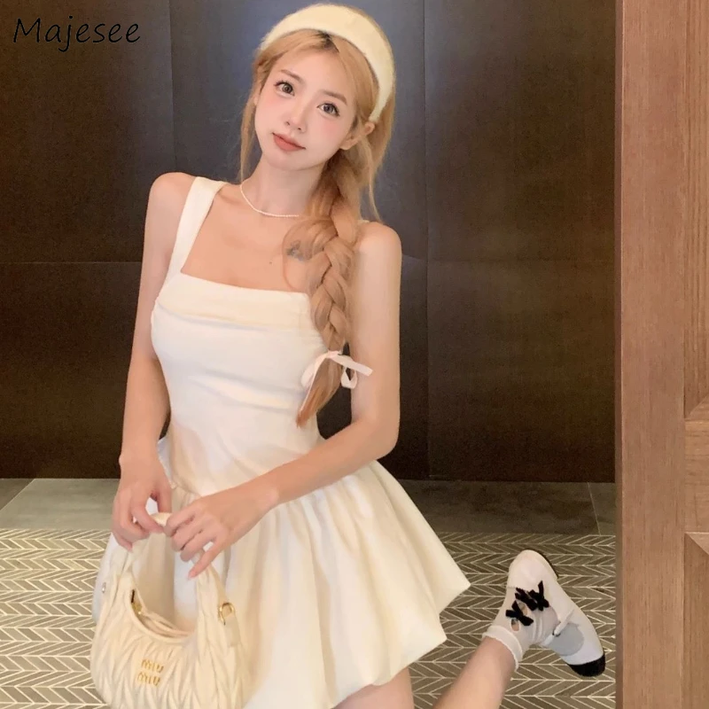 White Strap Dresses Women Sexy Backless Holiday Lovely Mini Dress Summer College Korean Fashion Causal Beach Vestidos Ball Gown