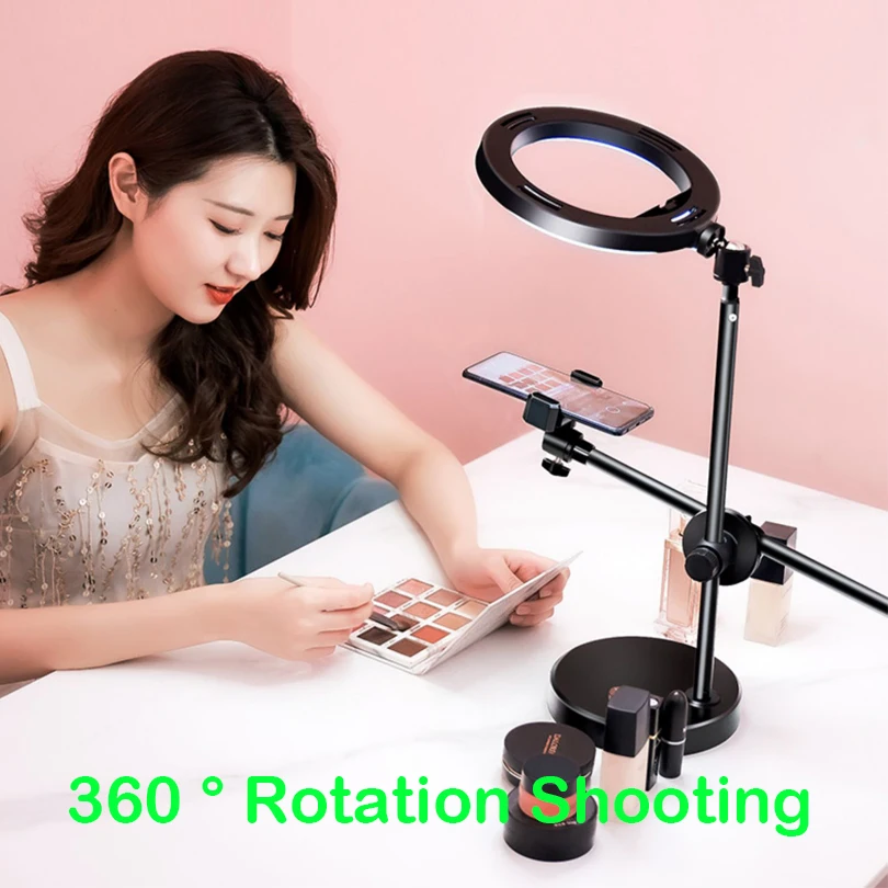 Desktop Overhead Tripod 26CM 16CM Ring Light Table Tabletop Shooting With Phone Holder Boom Arm For Live Youtube Streaming Video