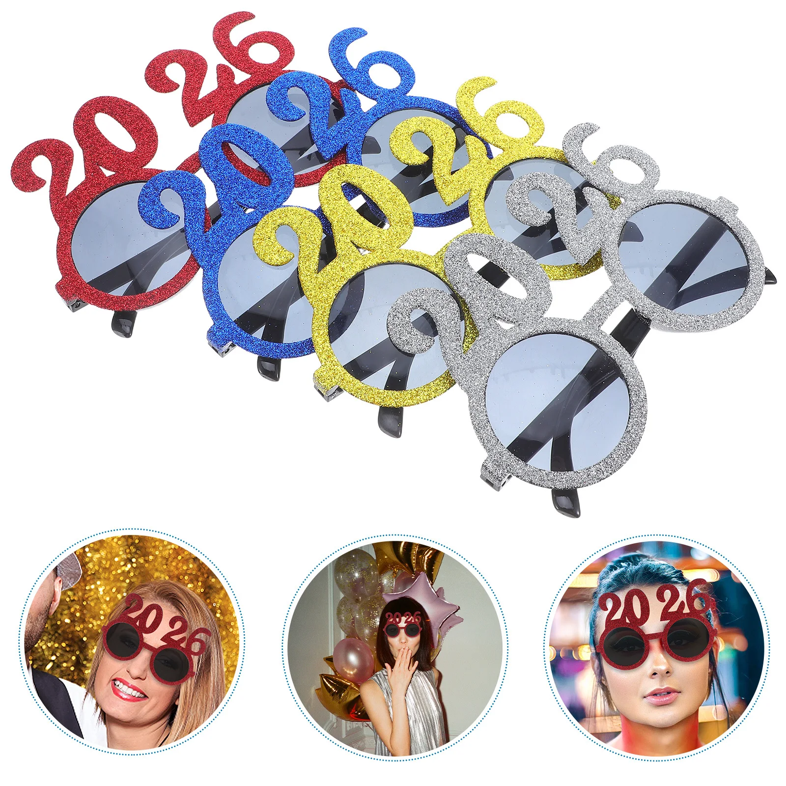 

4Pcs 2026 New Year Party Glasses Happy New Year Eve Eyewear Glitter Number Glasses Photo Booth Props Graduation Party
