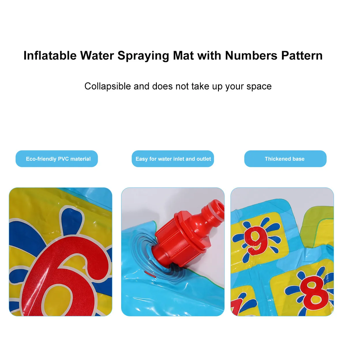 

Надувной водный игровой коврик-разбрызгиватель для детей, 1 шт., для игр на улице, в бассейне, на пляже, толстый, прочный, с цифрами 1-9 для изучения чисел