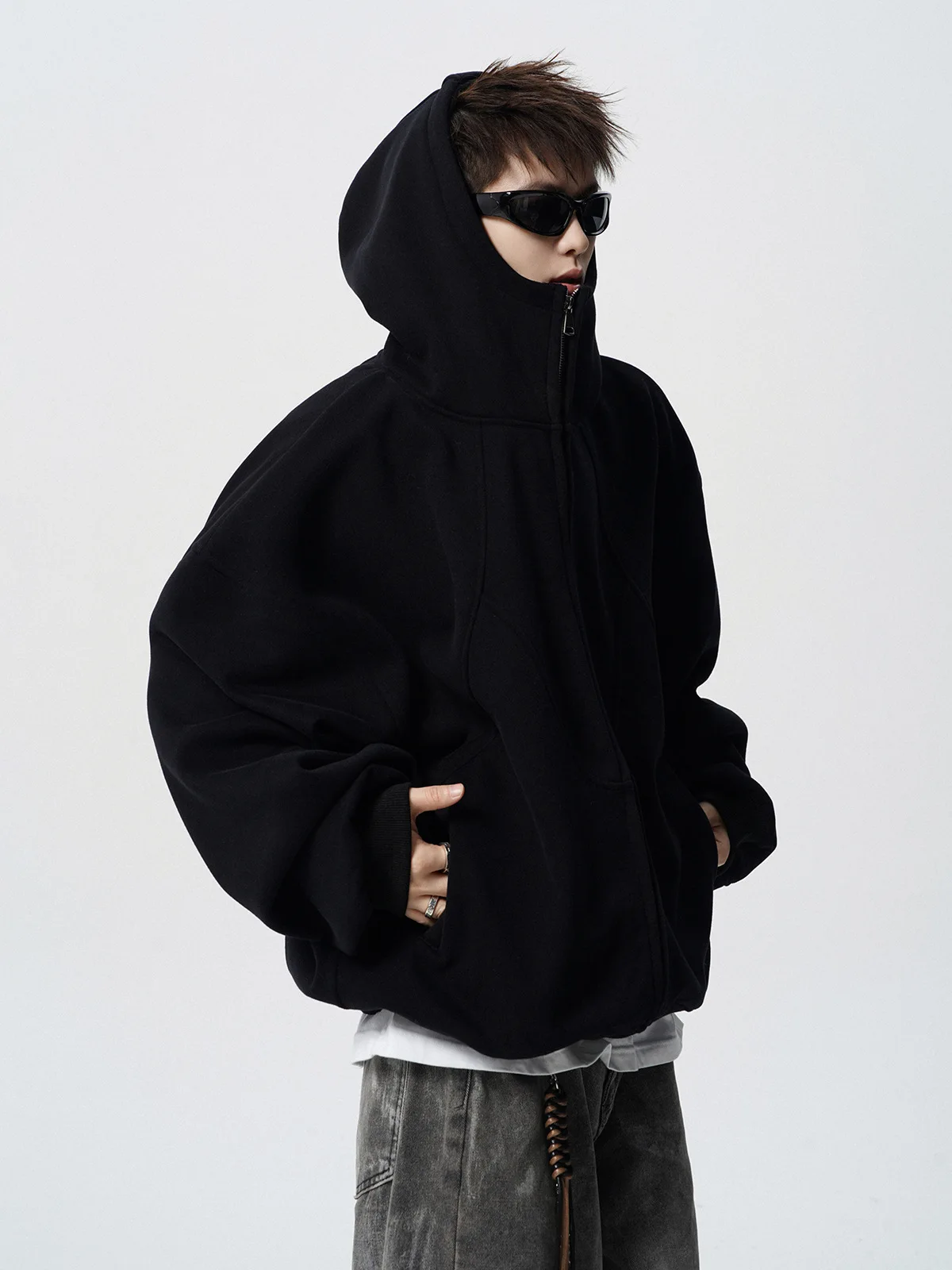 American Deconstruction Hooded Jacket Men's Winter Splicing Sweater High Street Velvet Couple Hoodie