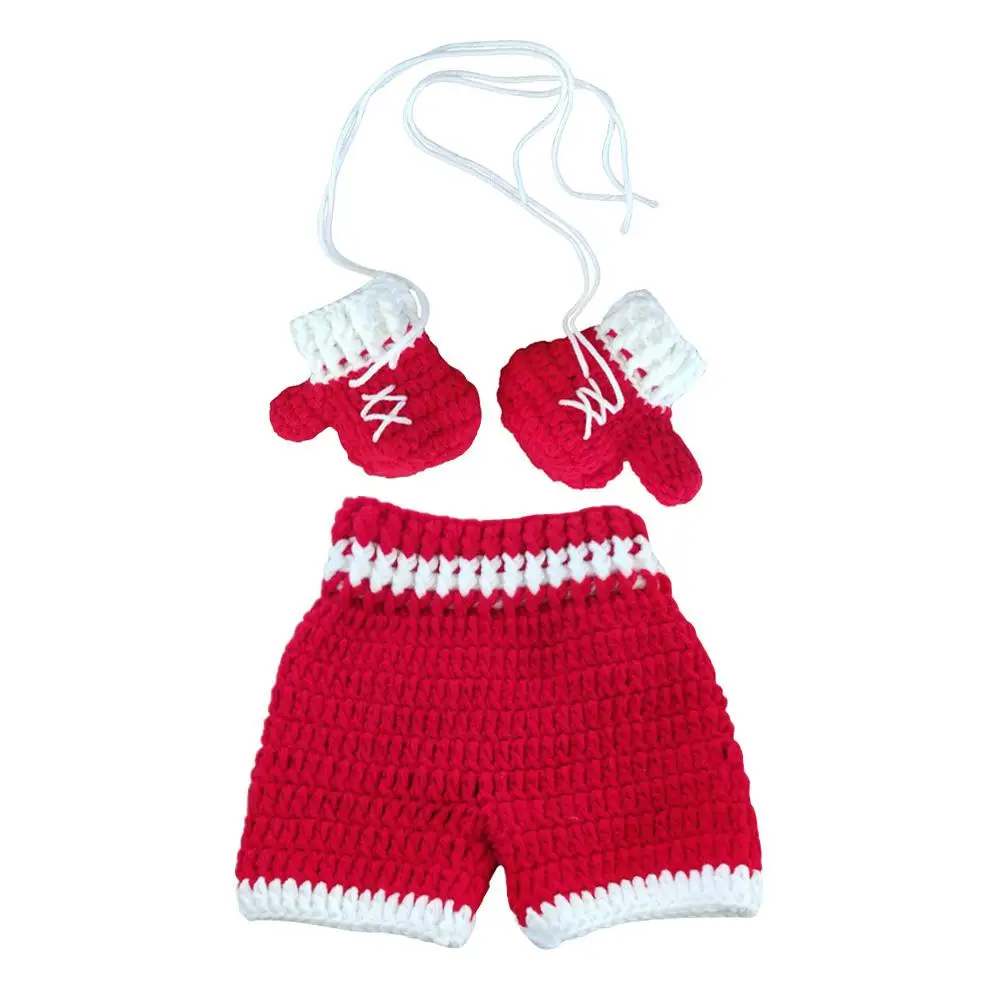 

Red Crochet Newborn Photo Props Set Baby Knitted Outfits Gloves Pants Comfortable Creative Design Newborn Photography Costume