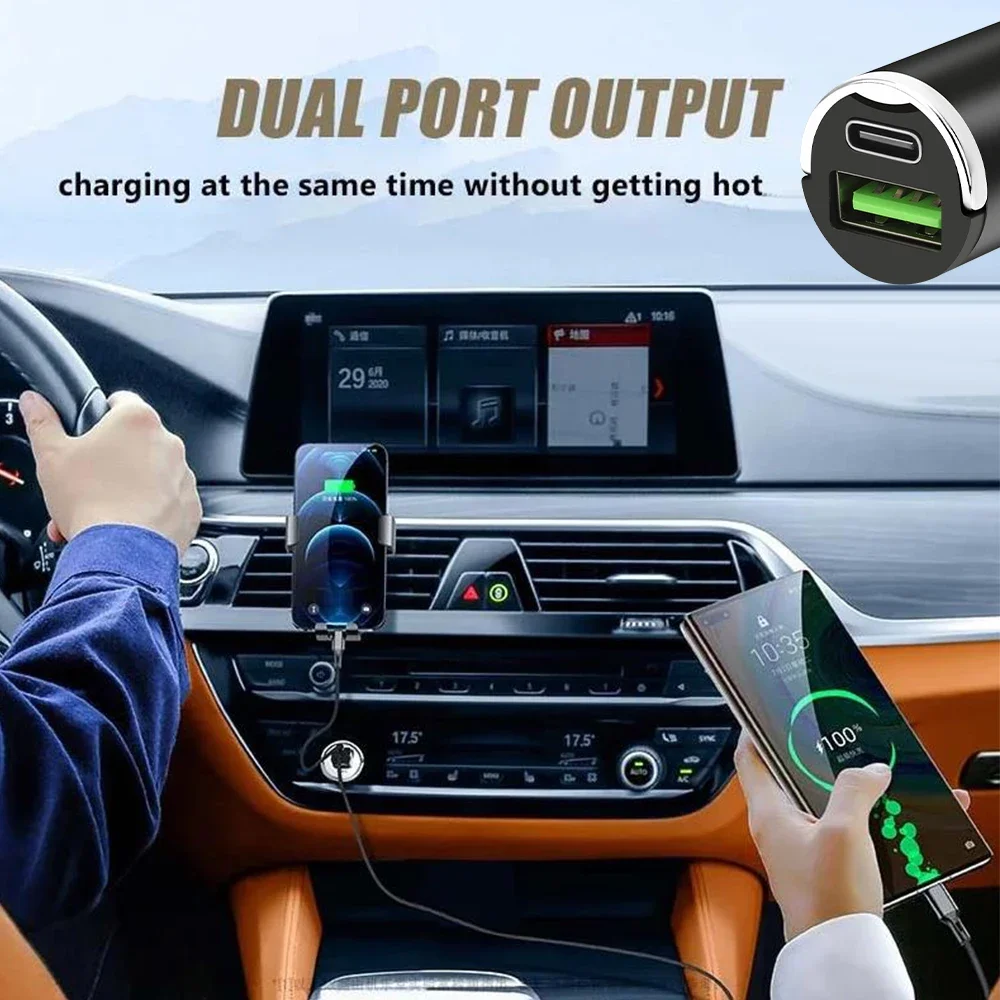 12V-24V Mini Car Charger Pull Ring Fast Charging USB C Car Phone Charger Adapter For iPhone Xiaomi Samsung Huawei