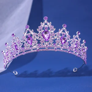 تاج كريستال AB الفاخر الأنيق للنساء، تاج الحفلات، حجر الراين الأحمر الأرجواني، مجوهرات الزفاف، إكسسوارات الشعر الجديدة أفضل 8 أعقاب أنثوية مبيعا - رقم 7