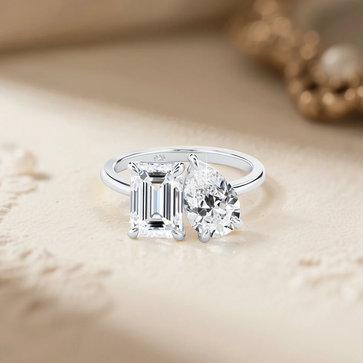Zertifizierter 3,5 Karat 2-Stein-Moissanit-Ring für Damen, 100% 925 Silber, Luxus-Designer-Marke, Hochzeitsschmuck mit Labor-Diamanten, hohe Qualität – Detail 2