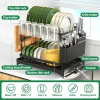2 Tier Stainless Steel Dish Drying Rack With Drainboard Kitchen Tableware Storage Organizer