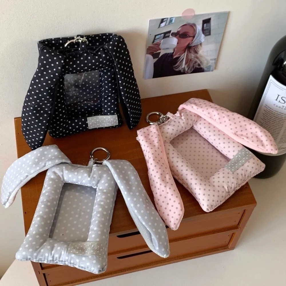 Polka Dot Rabbit Ears Korean Photocard Holder with Keychain Hanging Decoration Photo Photocard Frame Korean Style Picture