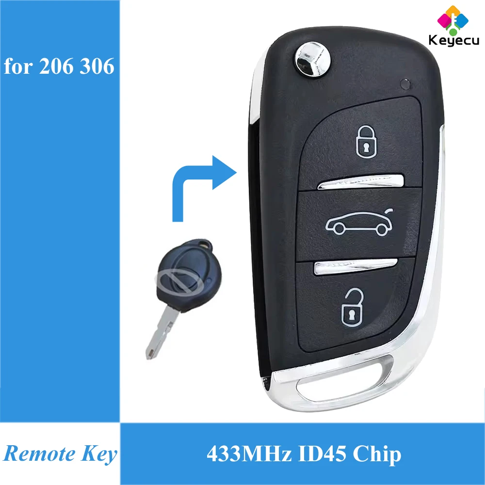

KEYECU Replacement Upgraded Flip Folding Remote Car Key Fob 1 Button 434MHz ID45 Chip for Peugeot 206 306 1998 1999 2000 2001...