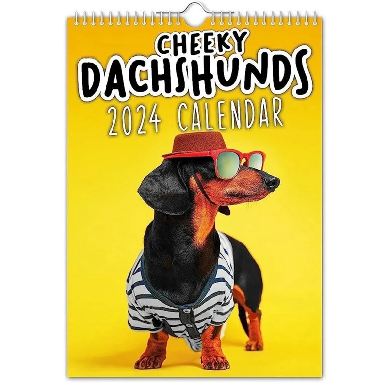 1 Piece 2024 Cheeky Dachshunds Calendar New Year's Gifts Gift Wall Calendar Paper Wall Decor Time Planning Hanging Calendar Wall