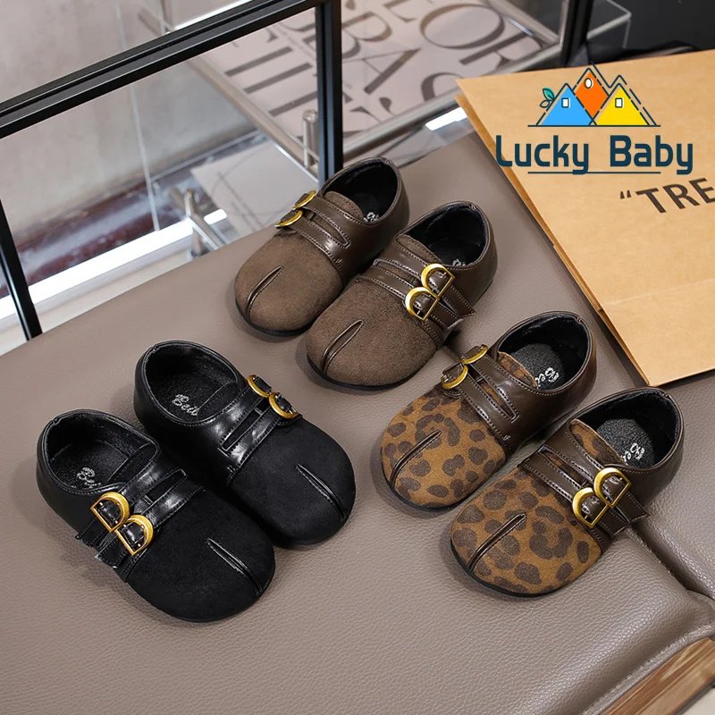 Girl Princess Shoes 2026 Autumn Children Comfortable Anti Slip Flat Shoes Kids Anti-slippery Leopard Print Toddler Leather Shoes