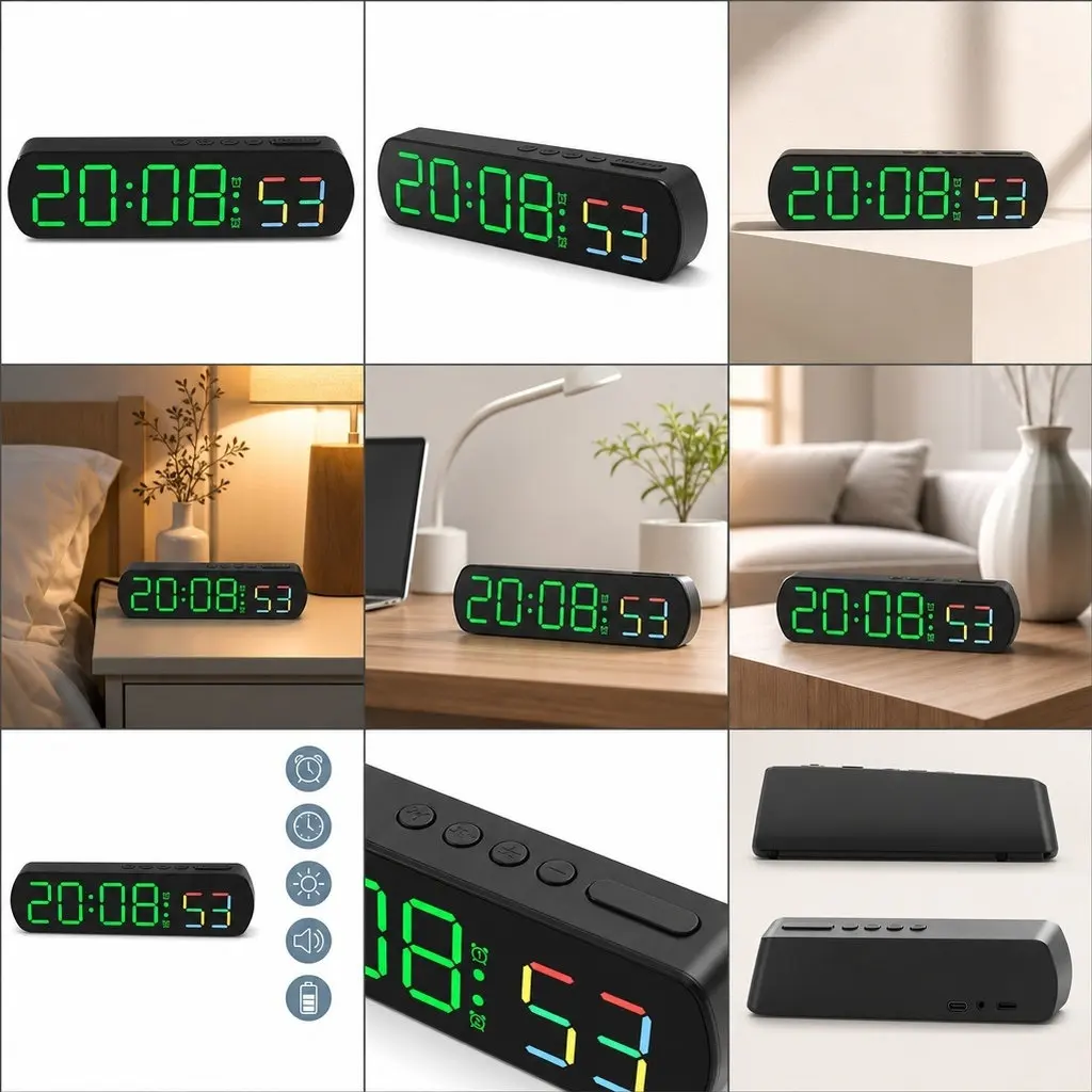 Digital Alarm Clock LED Display Multi Function Table Clock with Stable Base for Bedroom Desk Office Living Room Battery Operated