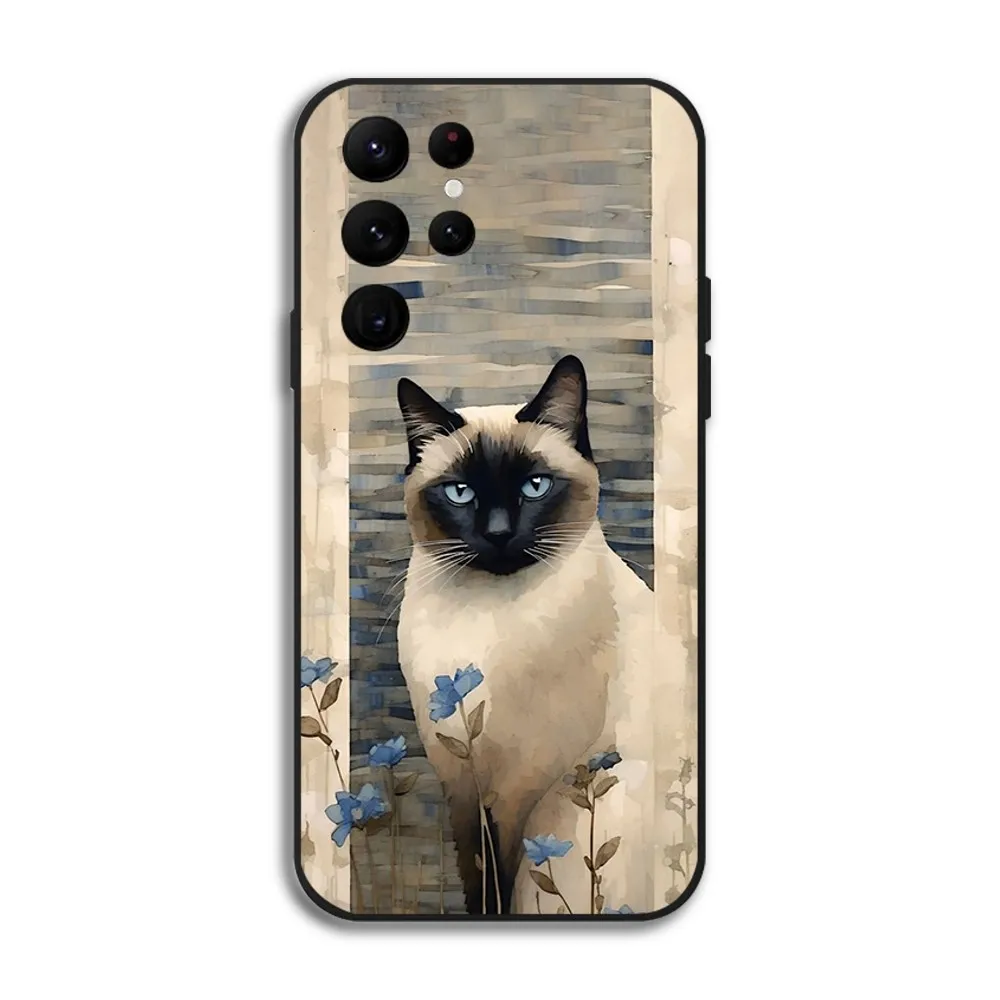 Siamese Cat Cute Phone Case for Samsung Galaxy S24 Ultra S22 S23 Ultra S21 S20 5G Protective Silicone TPU Funda