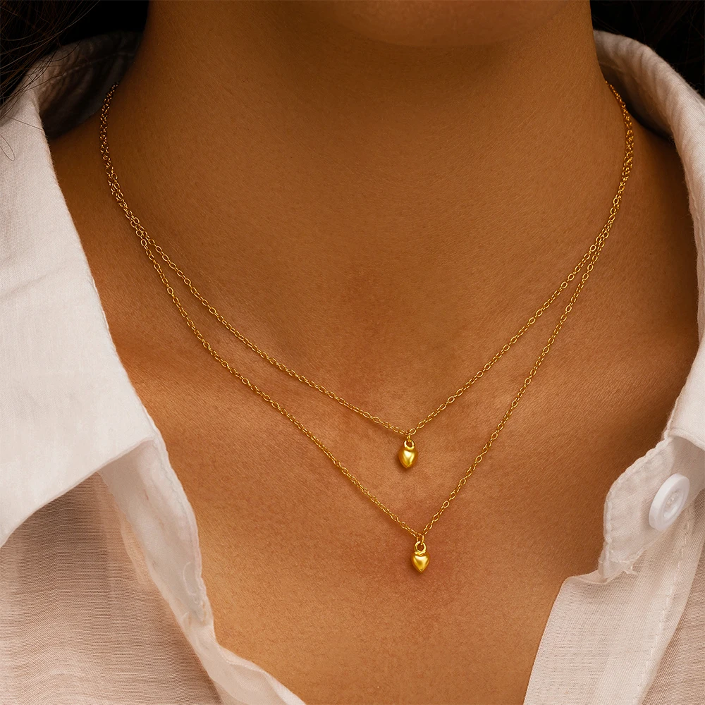 CANNER 925 Sterling Silver Double Layered Love Wisiorek Naszyjnik Dla Kobiet 18K Złoto Ins Star Moon Naszyjnik Drobna Biżuteria Prezenty — zdjęcie 4