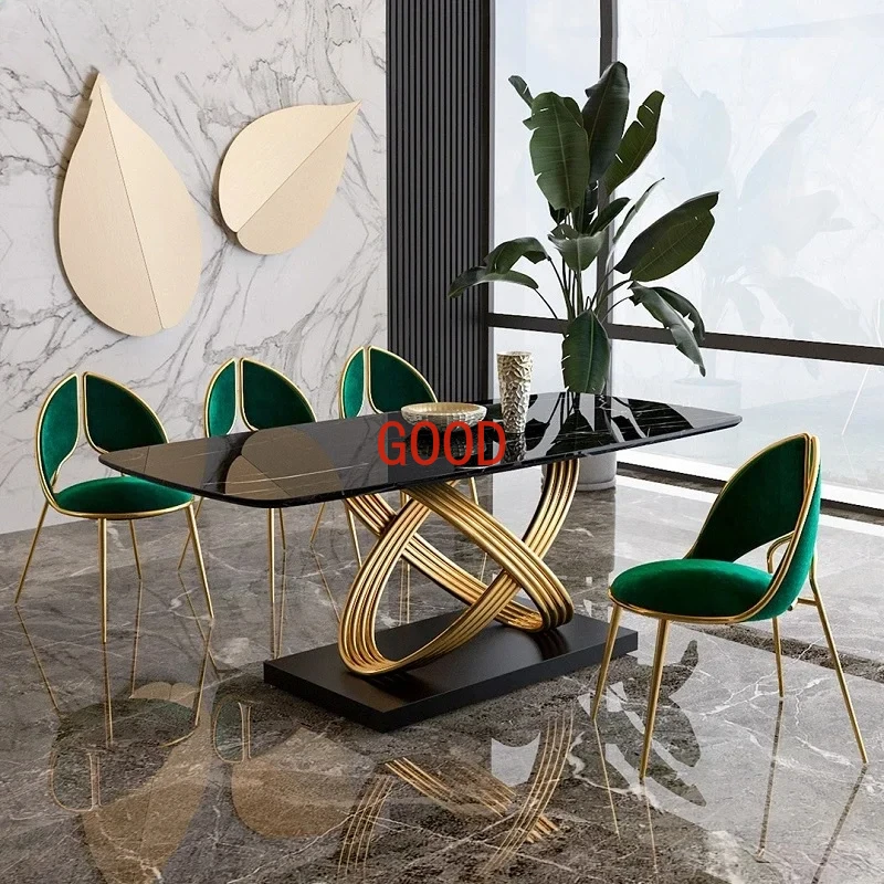 Dining Table Luxury Stone Light Modern Gold Frame High-end Designer Dining Table And Chair Combination