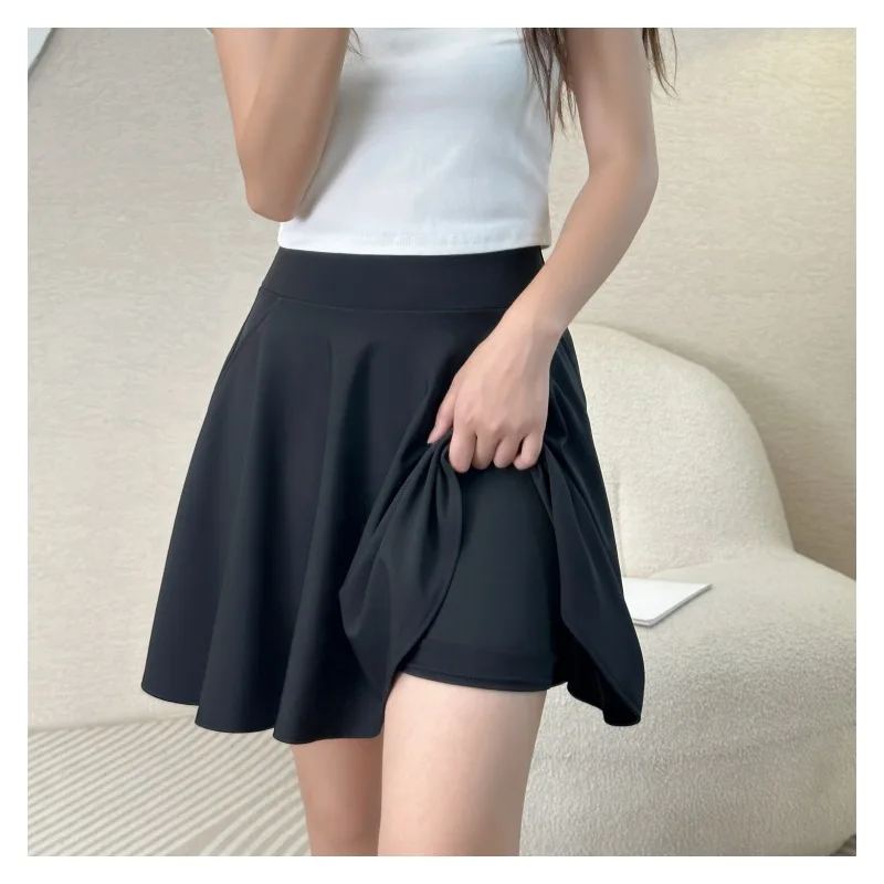 Fashion Dancer Safety Pants Skirts Women's Function Pocket Skirt Casual School Flared Elastic Pleated Sun Skirts Plus Size 45CM