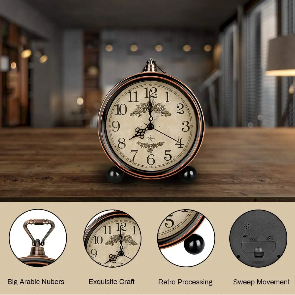 Clock 5.3 Inches Retro Alarm Clock for Bedroom Vintage Table Desktop Clocks Room Home Decoration Self-purchase Battery Operated