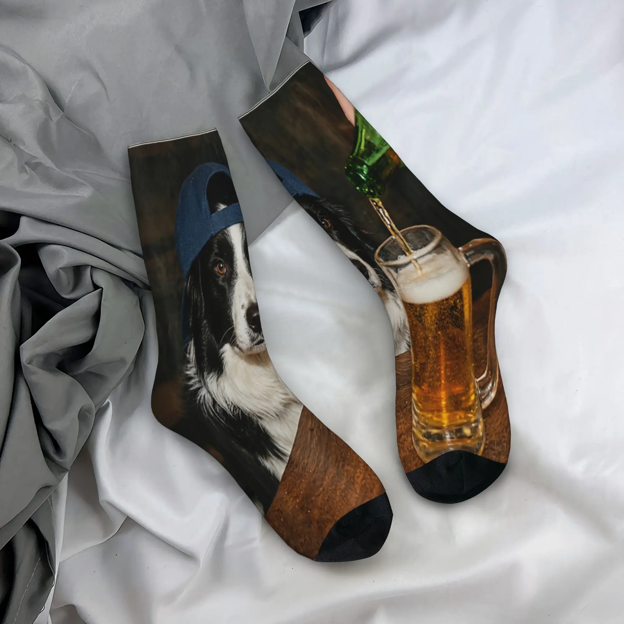 Border Collie Drinking Beer Funny Dog Meme  Crew Socks for Women Men Merchandise All Season  Super Soft Long Socks Breathable