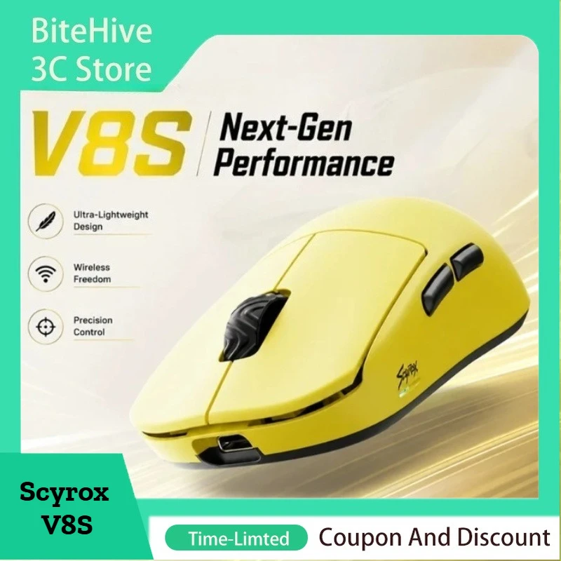 Scyrox V8S V8 Lightweight 36g Wireless Gaming Mouse 8K PAW NEXT ONE Tri Mode Ergonomic FPS Esports Mouse Peripherals