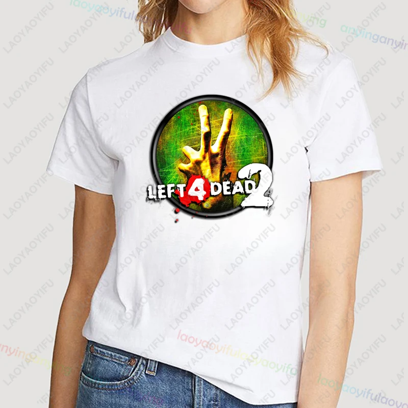 Left 4 Dead 2 Game Tee Vintage Aesthetic Zombies Game Lover T-Shirt in Black NEW Casual Crew Neck Short Sleeve Outdoor Tee Men