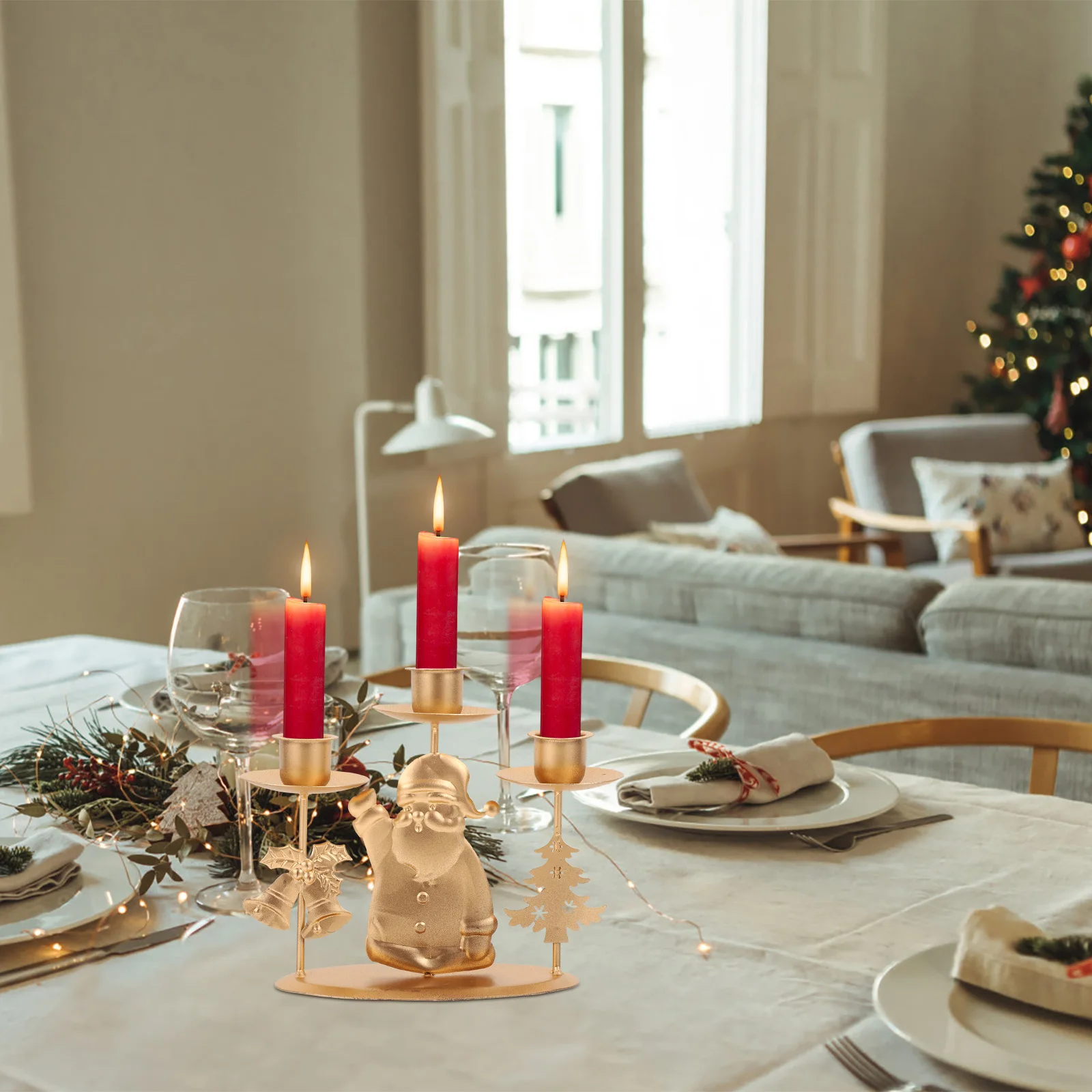 

2pcs Retro Holder Set Vintage Xmas Candlesticks Iron Craft Decorative Stand For Home Kitchen Desktop Christmas Decor