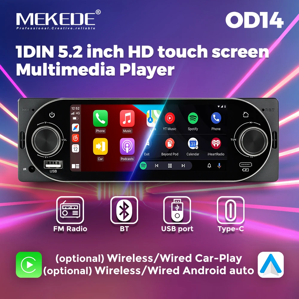 

NaviFly 1DIN 5,2-дюймовый HD сенсорный экран Мультимедийный плеер HD резервная камера Беспроводная автомобильная игра Android авто аудио стерео Мультимедиа