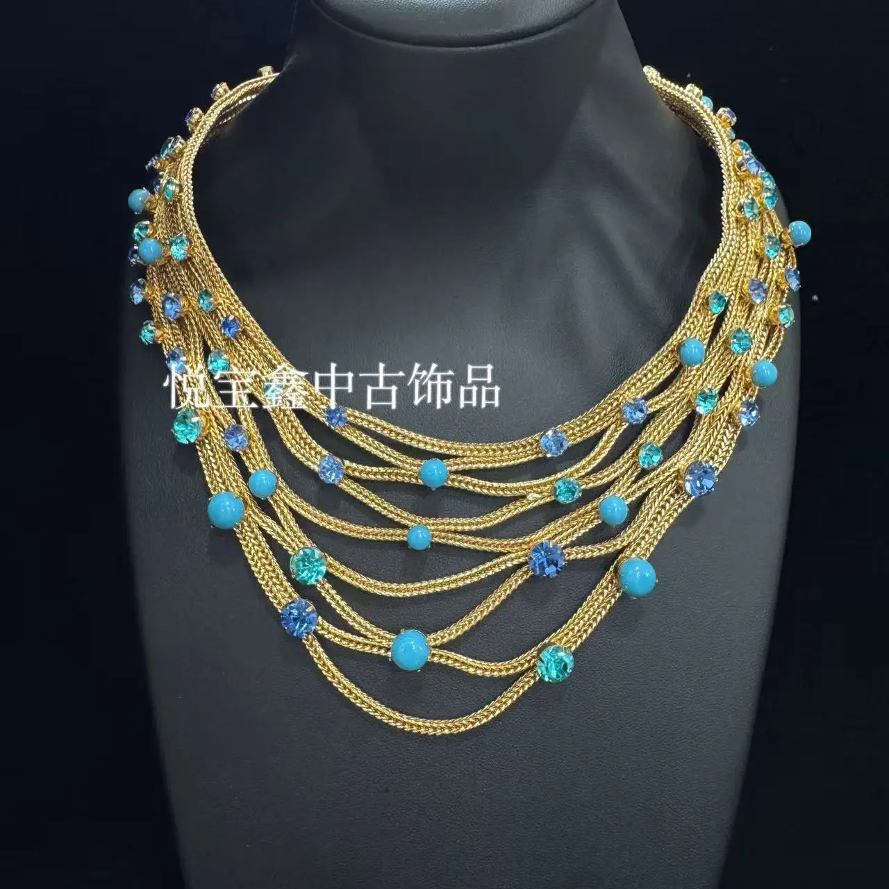 multi-layer plain gold blue diamond inlaid rhinestone stud earrings silver needle necklace ear clips accessories for women
