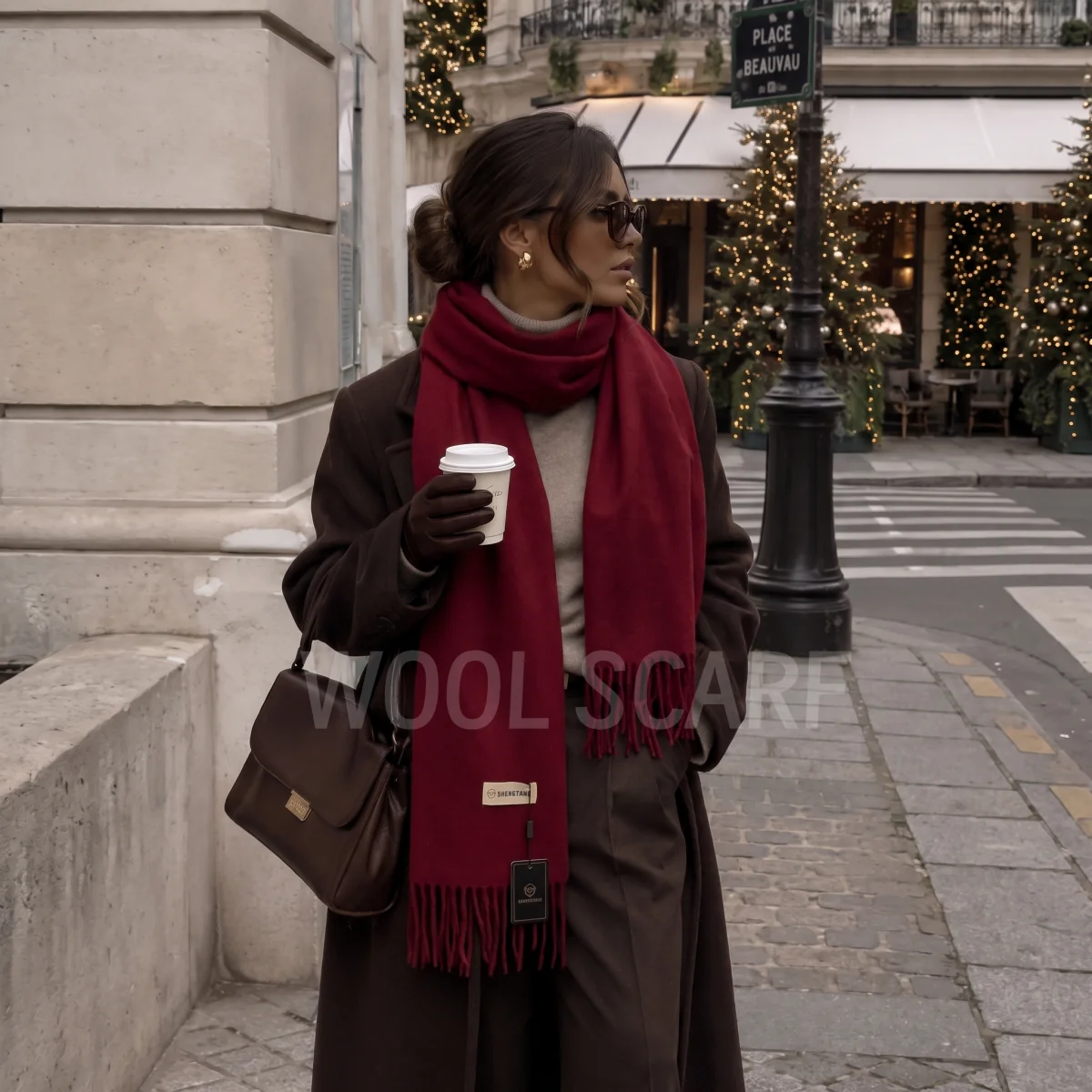Classic Solid Wool Scarf With Fringe Tassel Ladies Warm Winter Shawl Soft Thick Neck Wrap For Daily Travel Dating Outfit