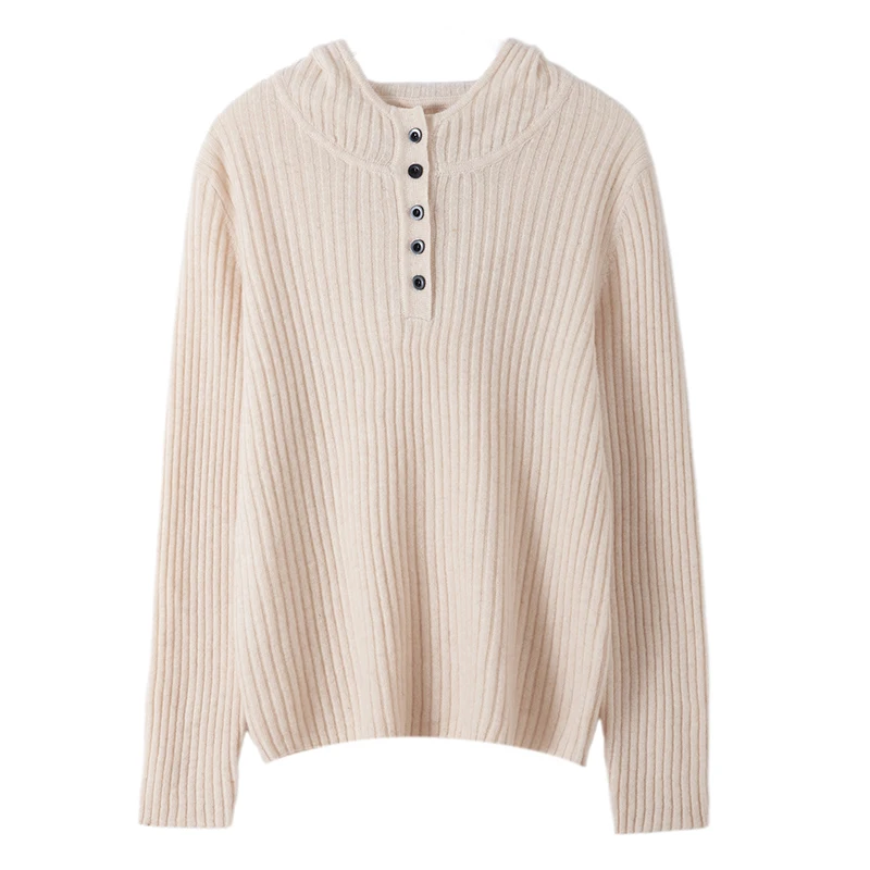100% Merino Wool Hooded Sweater Women's  Knitting Pullovers Autumn Winter Long Sleeves Wool Knitted Jumper Tops