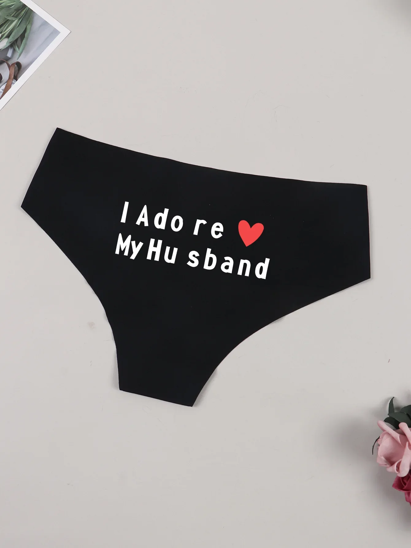 Cheeky Bikini Panties Seamless Briefs Playful Underwear with I Love My Husband Prints Thong for Women Whimsical Gifts