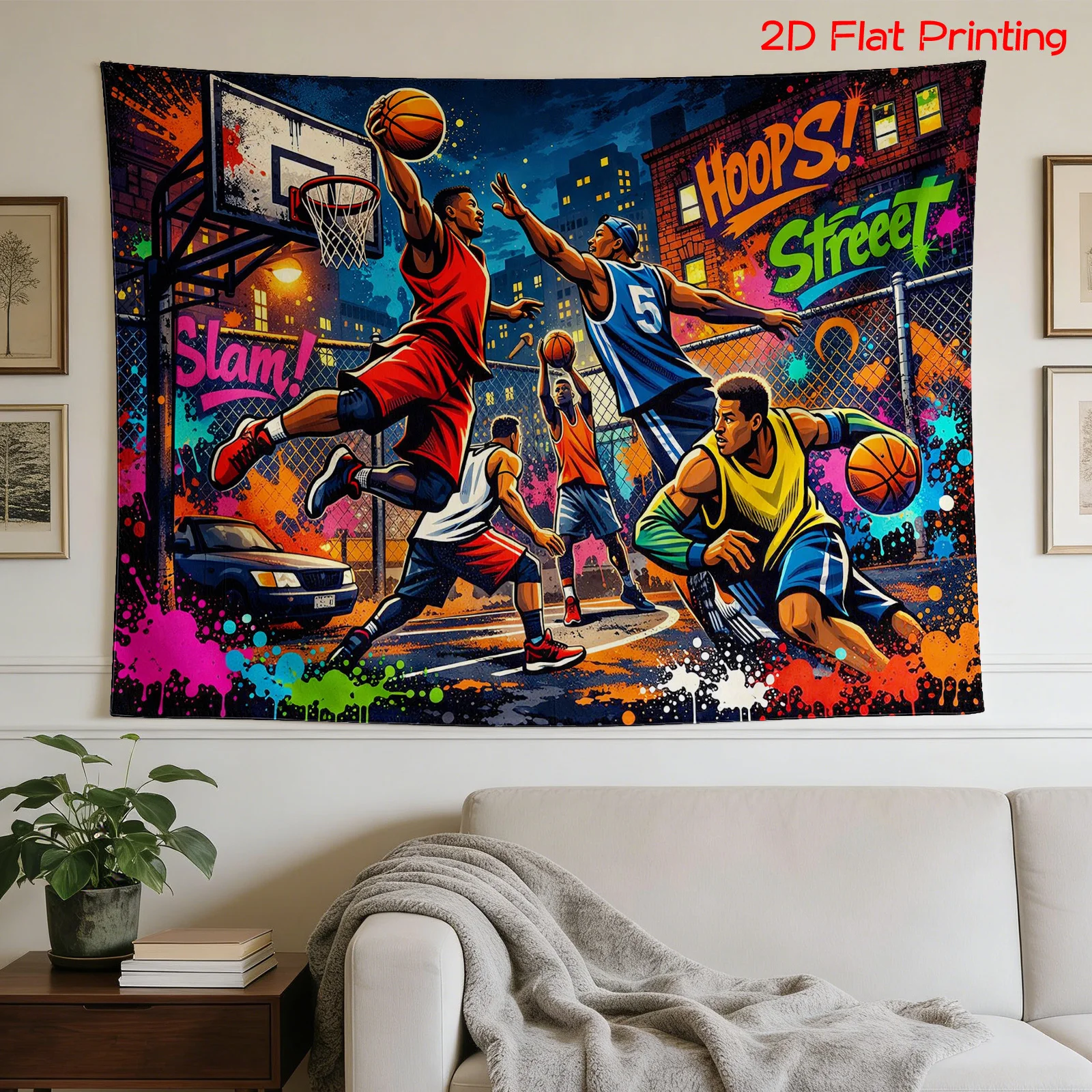 Large Basketball Tapestry Wall Art Street Graffiti Sports Decor Pop Culture Hanging Poster 180x280cm