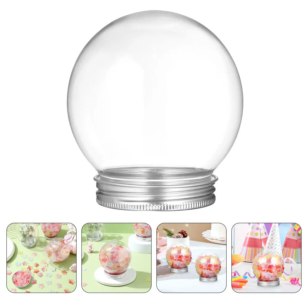 

9pcs Candy Jar Snow Globe Craft Diy Kit Clear Plastic Spherical Bottles 270Ml Fillable Globe Ornament Holiday Decor Party