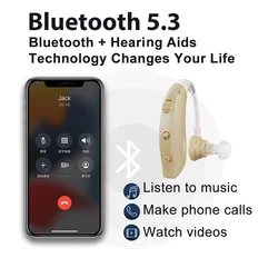 Rechargeable Digital BTE Hearing Aid with Bluetooth Deaf Mini Sound Amplifier Left/Right Universal (Single Ear)