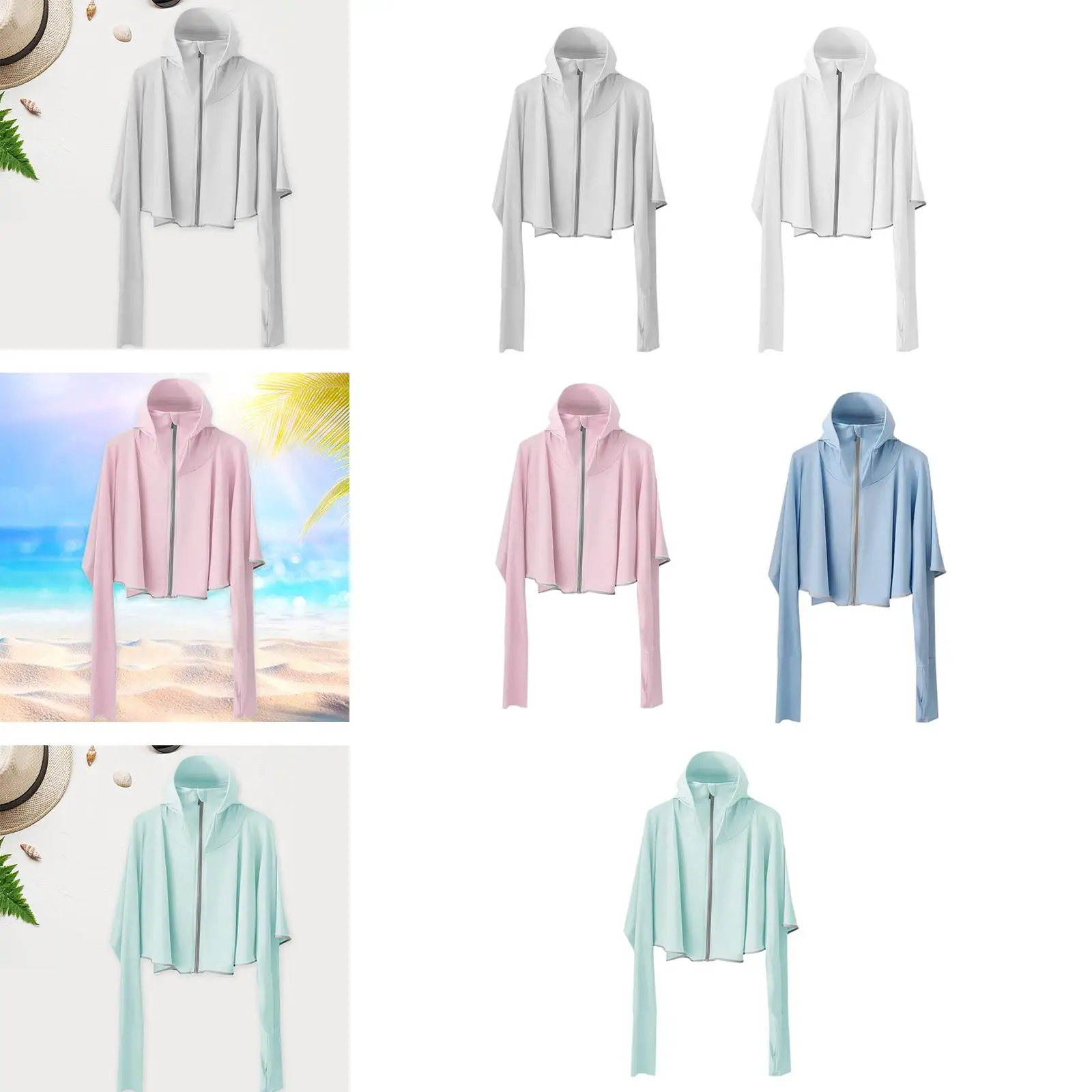 Women Sun Protection Hoodie Jacket Long Sleeve Quick Drying Full Zip Sunproof Clothing for Outdoor Driving Summer Cycling Sport