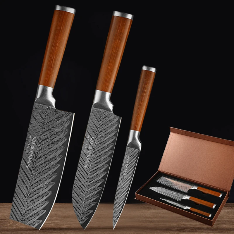 

Damascus Laser Pattern Kitchen Knives Set Japanese Kitchen Chef Knife Household Meat Cleaver Vegetable Slicing Fruit Knife