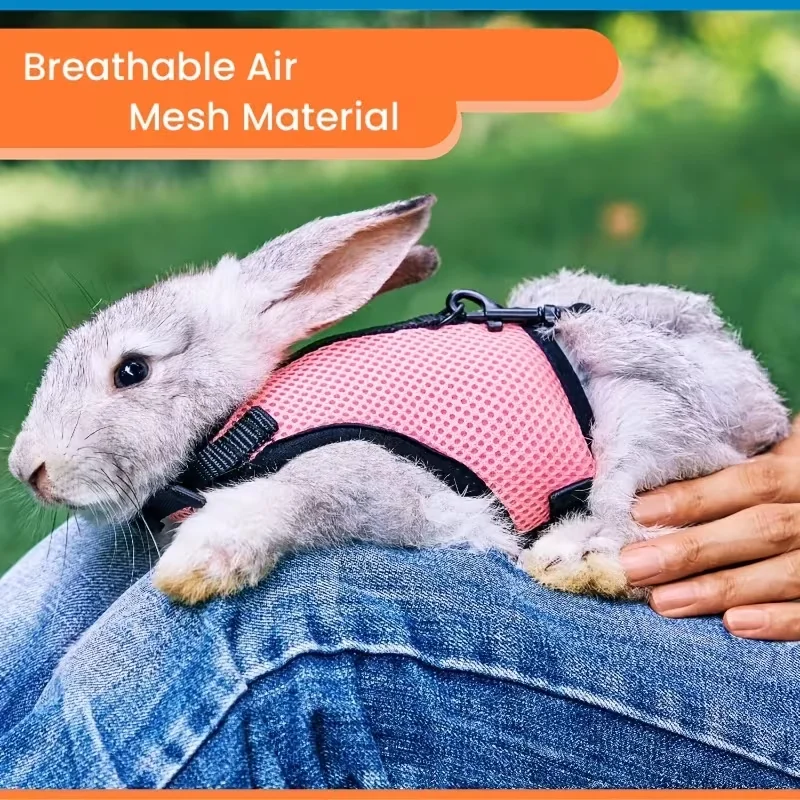 1-Piece Rabbit Harness and Leash Set - Adjustable Rabbit Vest, Suitable for Kittens and Puppies, Breathable Mesh Soft Harness, Ideal for Training, Veterinary Visits, and Outdoor Walks - Comfortable Restraint Design, Specially Designed for Rabbits, Available in Two Colors