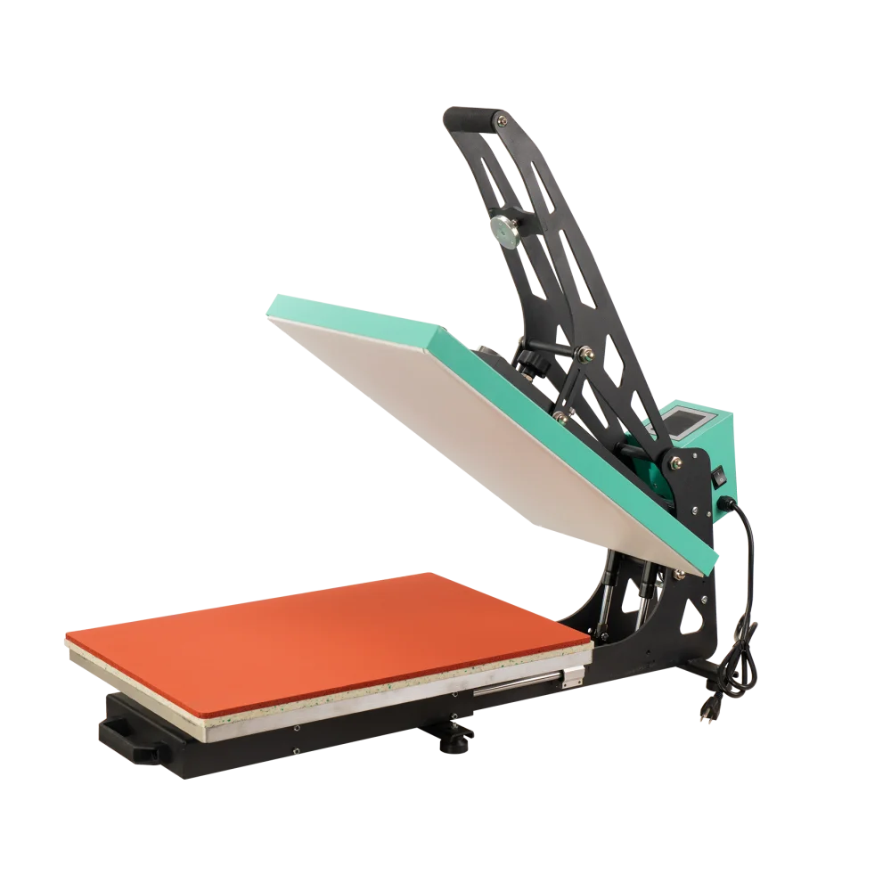 Semi-automatic Heat Press Machine Auto Open Slide-out Base Temperature Control Silicon Pad Easy-replaceable Pressure Adjustable