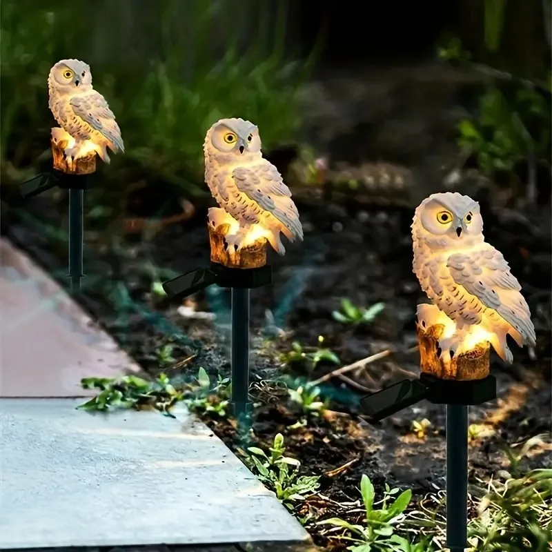 1PC Solar LED Owl Garden Stake Lights Realistic Outdoor Landscape Lighting Glow for Parks Pathways Ambient Spooky Stake Light