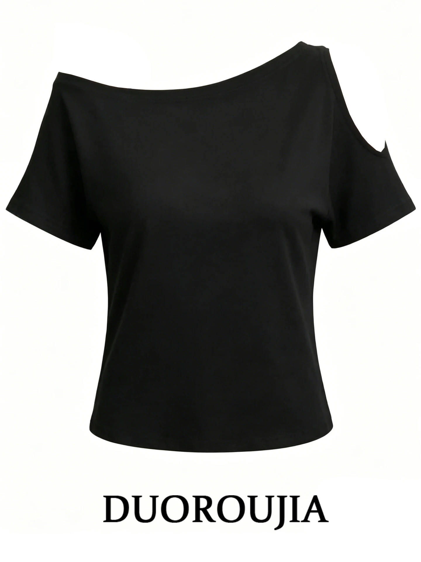 

DUOR plus Size Shoulder Bared Short Sleeve Black T-Shirt Women's Summer Slimming High-End Feeling Top Trendy Korean Style