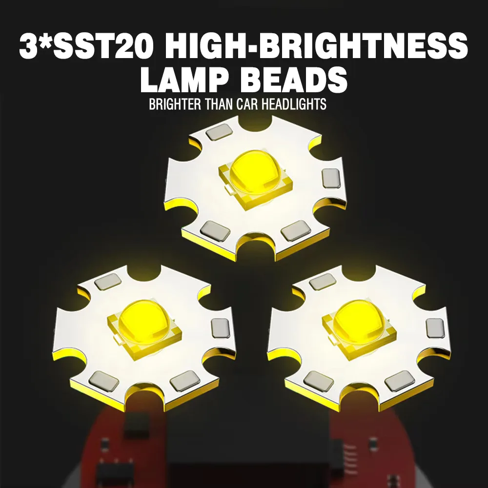 ES03 3*SST20 3000LM Powerful LED Flashlight USB Rechargeable 18350 6Mode Super Bright Torch for Camping Mountaineer view 3