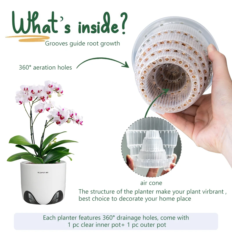 Meshpot Orchid Pots with Holes Clear Orchid Pot for Repotting Double Layer Pots for Orchids Phalaenopsis Plants Home Decoration