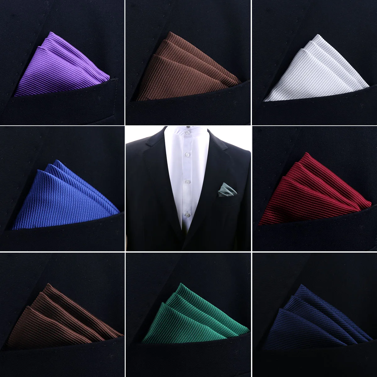 สูงเกรดผ้าเช็ดหน้า Pocket Square 24ลายสีทึบงานแต่งงานอย่างเป็นทางการงานแต่งงานชุด Hanky อุปกรณ์ประสิทธิภาพ