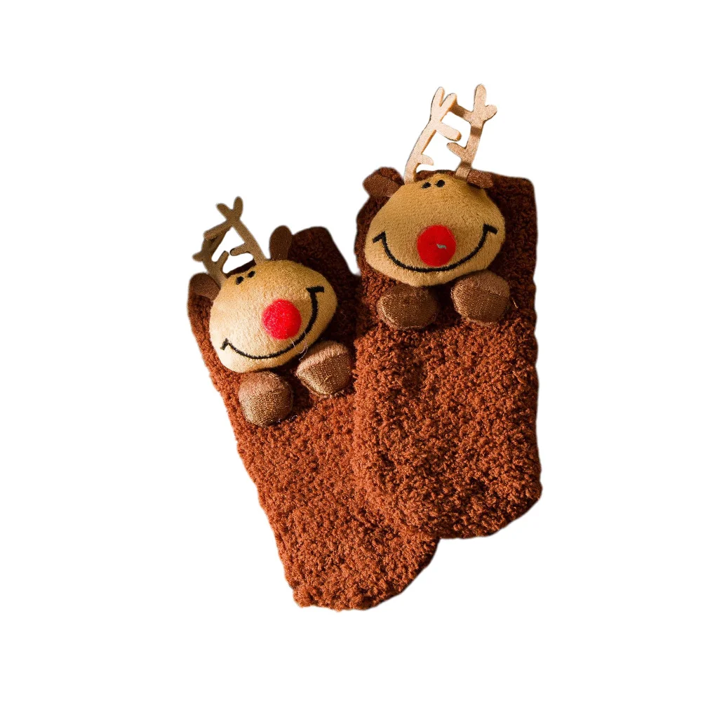 

Animal Baby Gift Sock Cartoon Design Elk Brown Anti-Slip Christmas Party Stocking Xmas Festival Cartoon Gift Sock