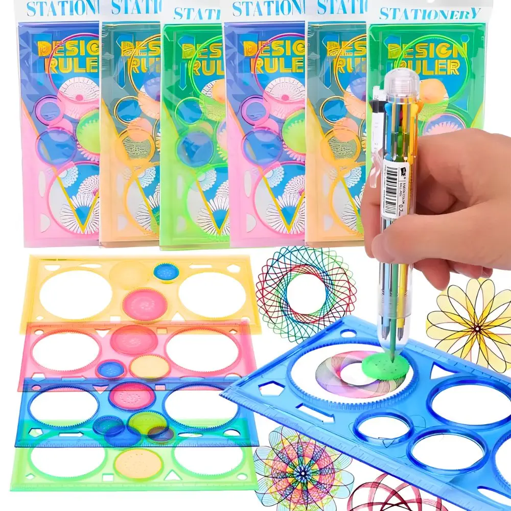 Juego de reglas de dibujo Spirograph y bolígrafo retráctil de 6 colores para estudiantes, proyectos de arte, papelería escolar y suministros de oficina YMY, 1 ud.