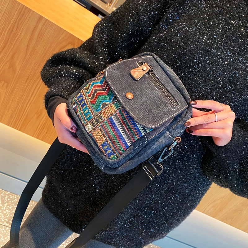

Retro Embroidered Canvas Crossbody oulder Bag for Women Spring Summer Faionable Multifunctional Diagonal Ba Chest Bag