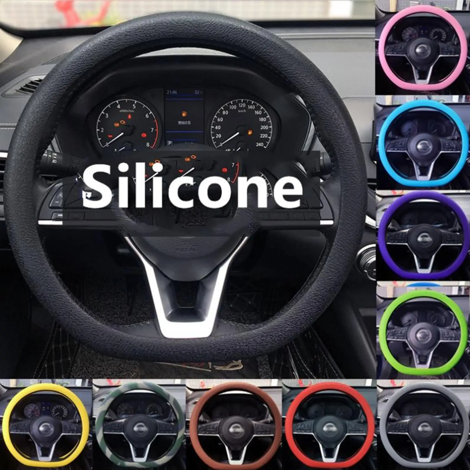 

Universal Car Silicone Steering Multi Cover Elastic Non-Slip Soft Auto Decoration Internal Covers Car Accessories For 32-40cm