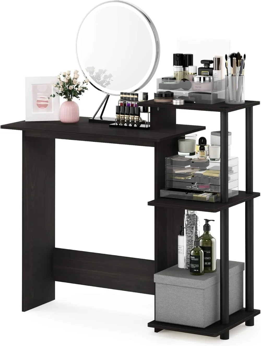 Efficient Gaming Desk with 3 Open Side Shelves, Laptop Computer Desk for Home Office, Study Room, Dorm